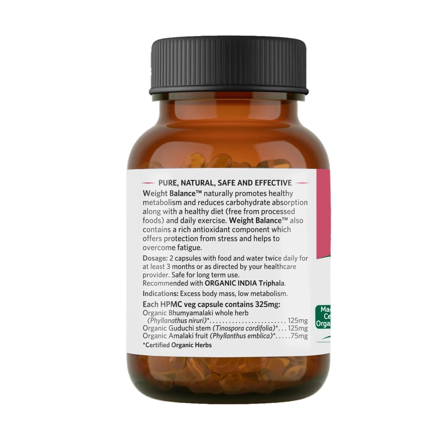Organic India Weight Balance 60 capsules rear pic